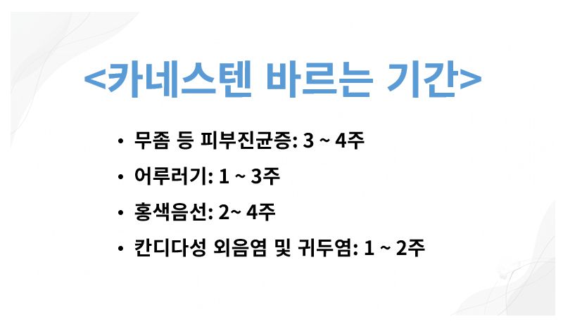 카네스텐 질환별 바르는 기간 정리 슬라이드