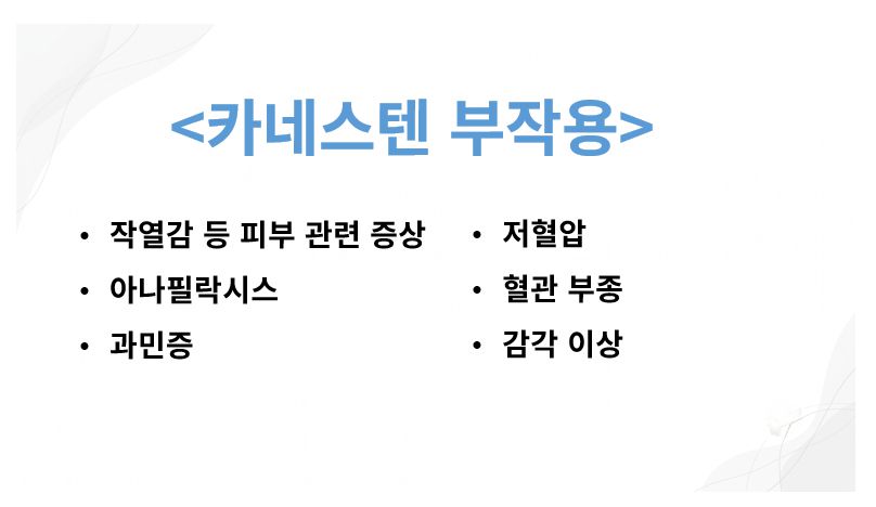 카네스텐 부작용 증상 정리 슬라이드