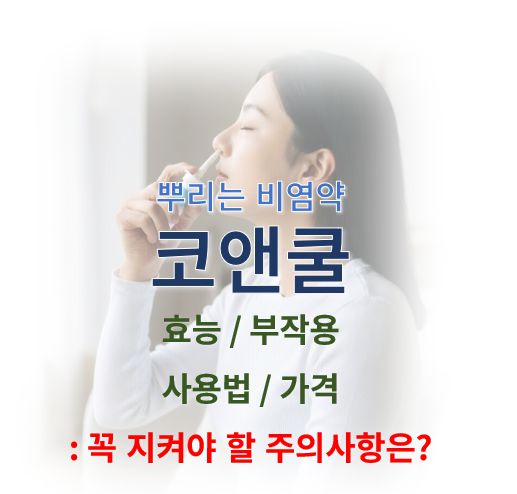 코앤쿨 효능 부작용 사용법 가격 정보 글 커버로 한 여성이 비강스프레이를 사용하고 있는 사진