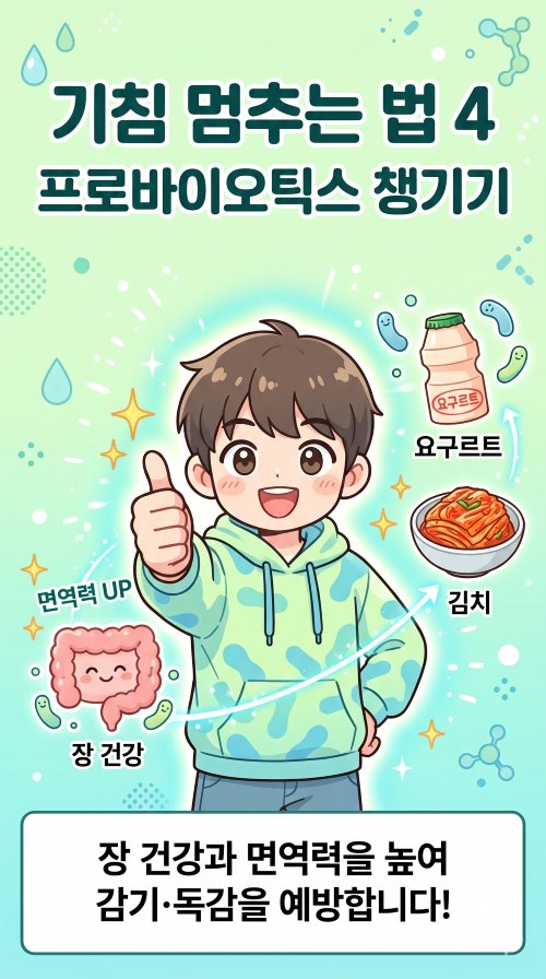 기침 멈추는 법 4 웹툰으로 캐릭터가 요거트, 김치를 향해 엄지손가락을 치켜 세우는 장면