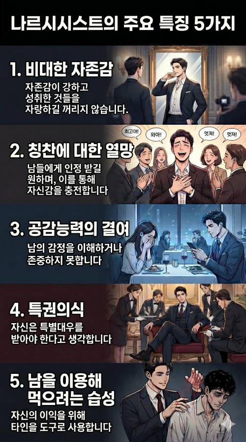 나르시시스트 구별법 5가지를 안내하는 웹툰