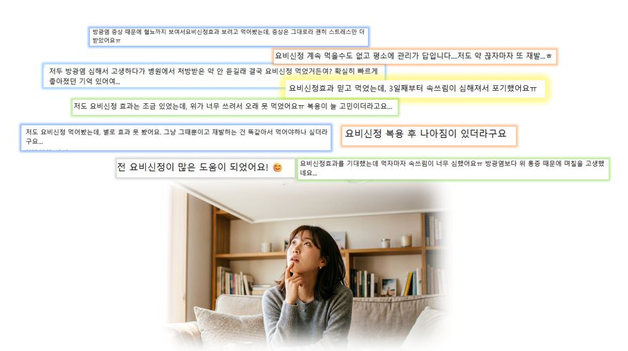요도염약, 방광염약 등으로 불리는 요비신정 후기를 모은 그래픽 사진