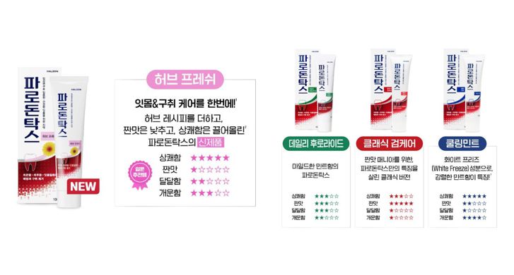 파로돈탁스 제품별 특징 비교 사진 