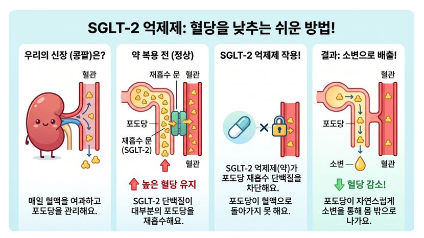 자디앙 등 SGLT-2 억제제 작용기전 설명 인포그래픽