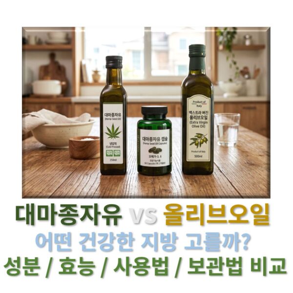 대마종자유 vs 올리브오일 성분 효능 사용법 보관법 비교