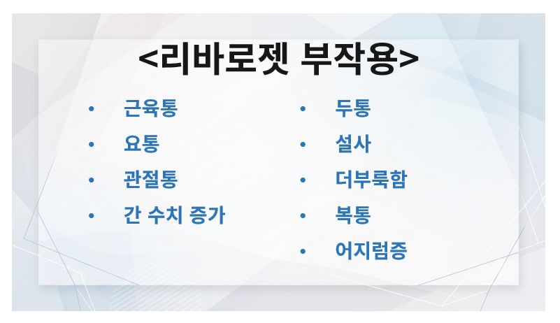 리바로젯 부작용 증상 정리 슬라이드