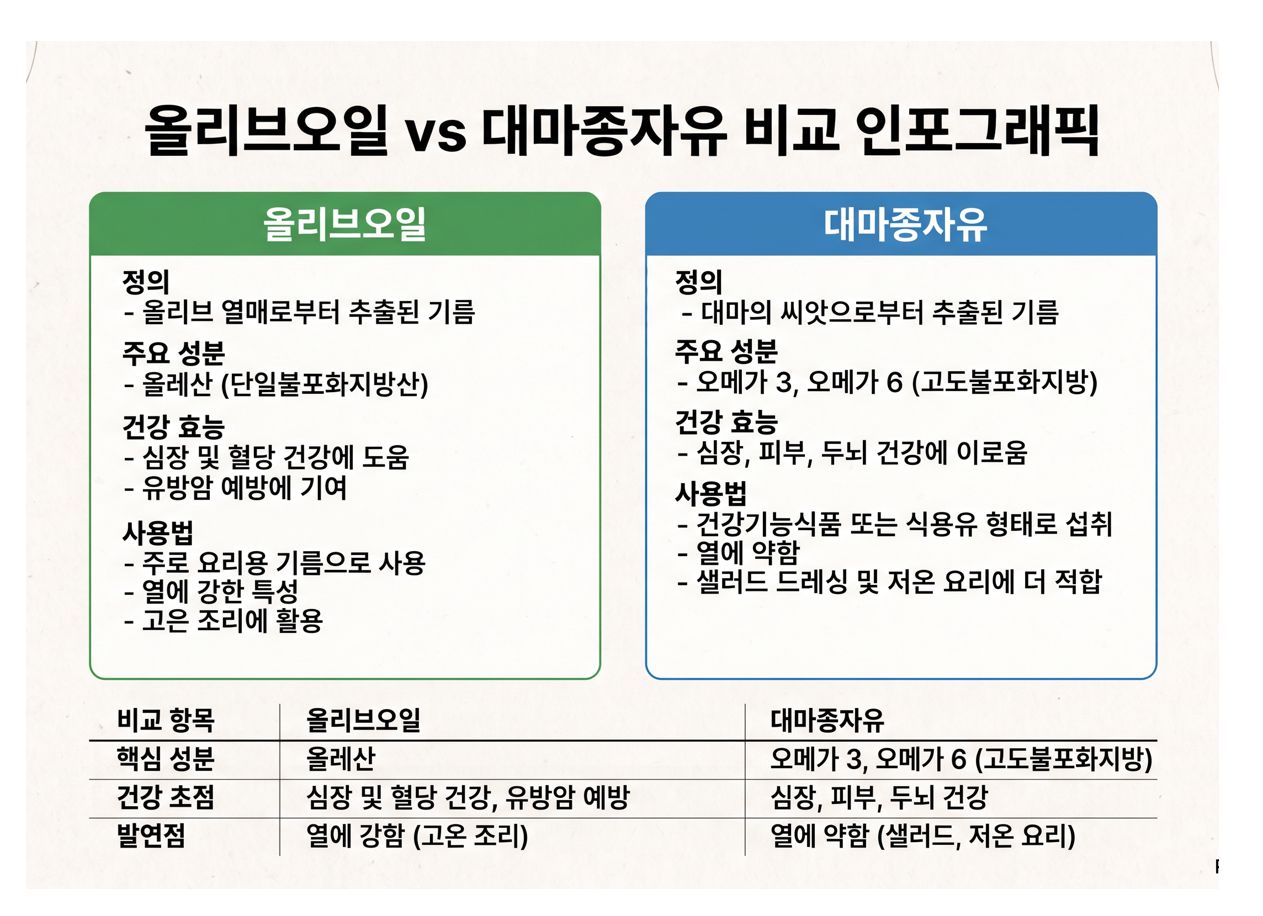 대마종자유 vs 올리브오일 효능 성분 사용법 비교