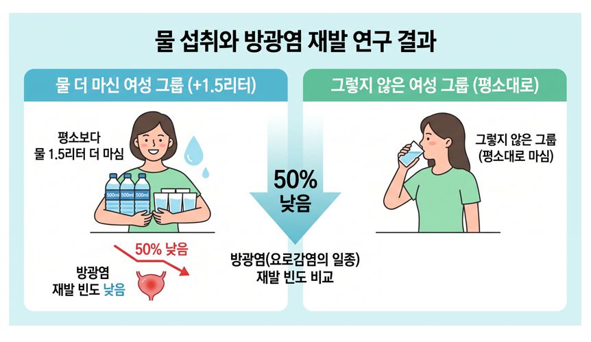 수분 섭취와 요로감염 예방 관계를 설명하는 인포그래픽