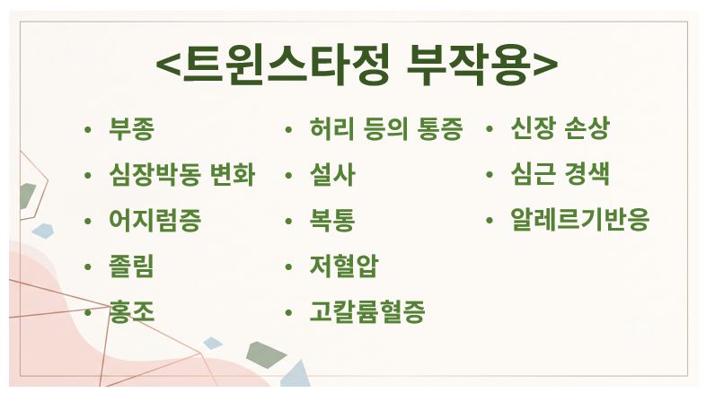 트윈스타정 부작용 증상 정리 슬라이드