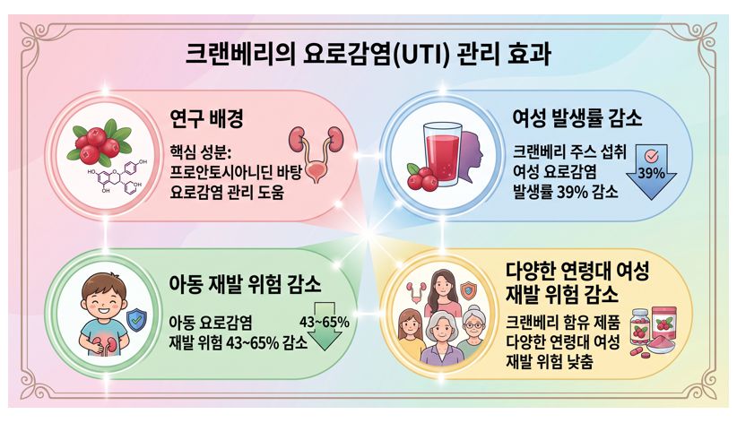 크랜베리 요로감염 관련 효과 정리 인포 그래픽