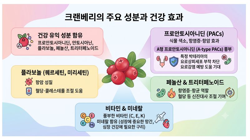 프로안토시아니딘 플라보놀 등 크랜베리 주요 성분 정리 인포 그래픽