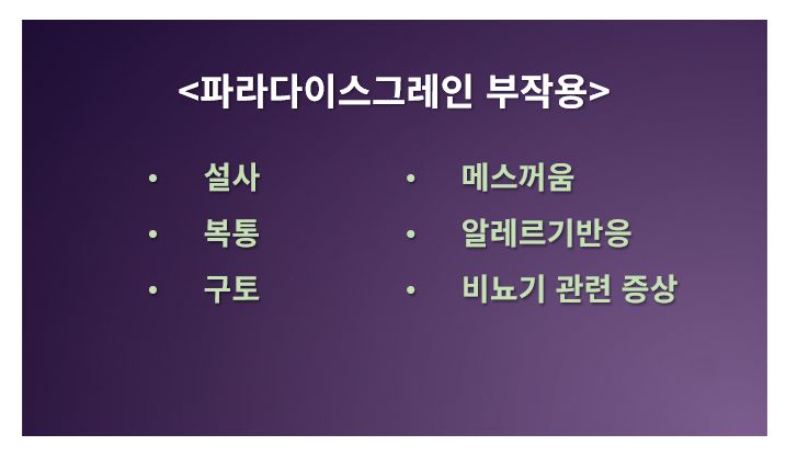 파라다이스그레인 부작용 정리 슬라이드