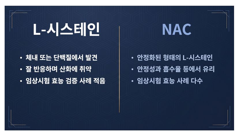 시스테인 vs NAC 비교 분석 표