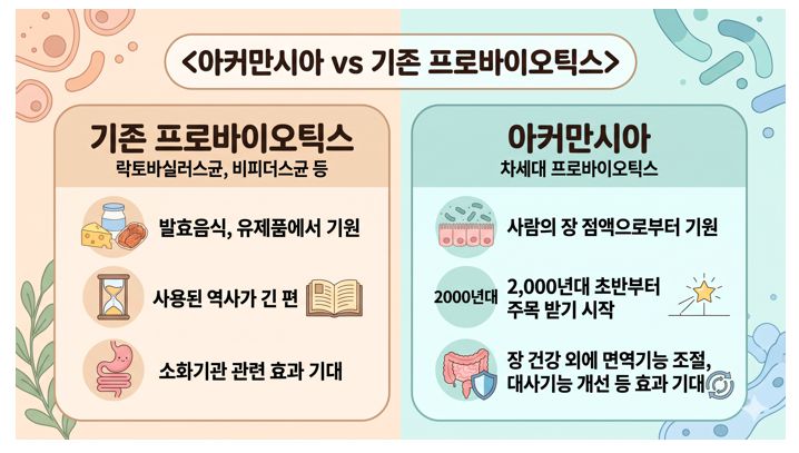 아커만시아 vs 기존 프로바이오틱스 비교 인포그래픽